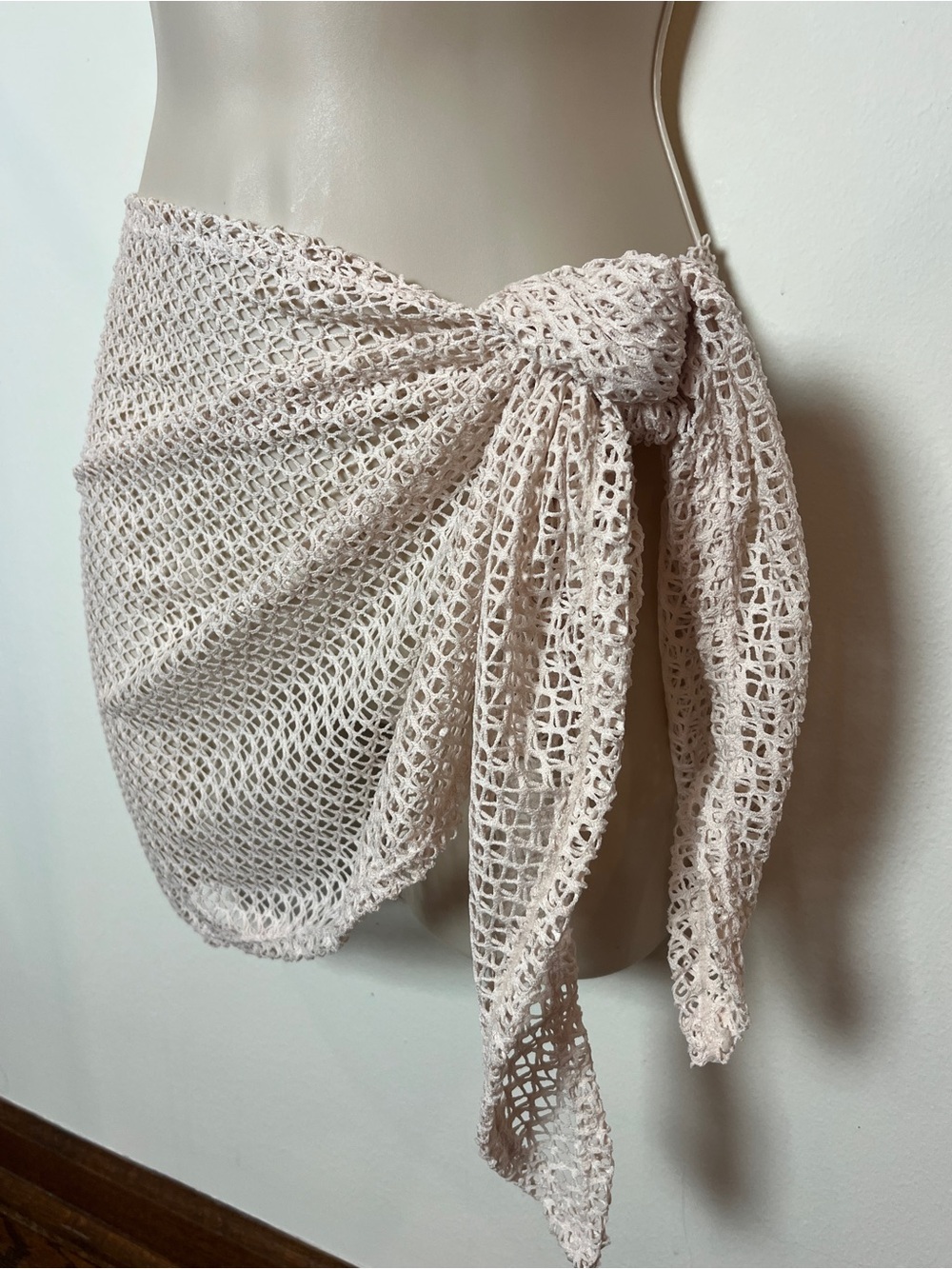 Cream Crochet Tie Beach Pool Cover-Up Summer Resortwear Sarong